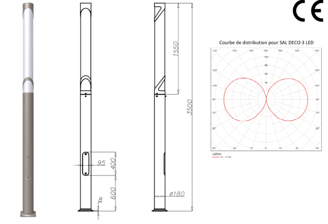 Colonne lumineuse d'éclairage public sal deco 3 / led / 56 w / en aluminium anodisé / 3,5 m_0