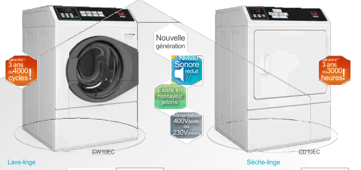 Ensembles de lavage-séchage professionnels 10kg - Essorage 1200tr/mn - Cuve inoxydable_0