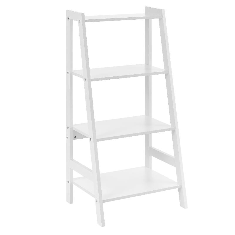 ÉTAGÈRE DE RANGEMENT ESCALIER POUR SALLE DE BAIN MEUBLE DE STOCKAGE FORME ÉCHELLE À 4 NIVEAUX MDF LAQUÉ 90 X 43 X 32 CM BLANC 03_0005175_0