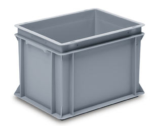 Bac plastique gerbable - KESBAC 400x300x270mm - norme Europe, gris, fond et parois pleins_0