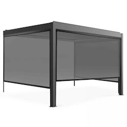 Oviala Business - Pergola bioclimatique adossée motorisée éclairée 3x4m avec 3 stores - Aluminium gris - Réf. 109360_0