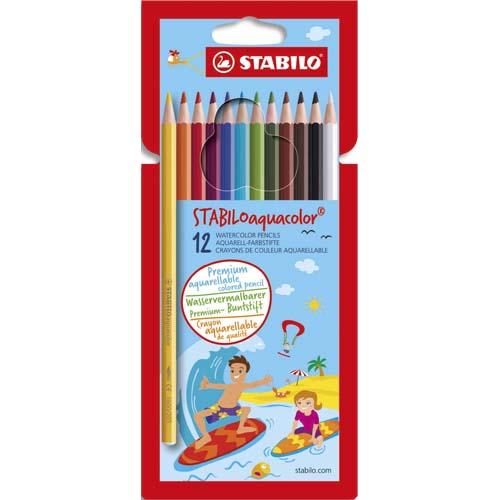 POCHETTE 12 CRAYONS DE COULEUR AQUACOLOR. COLORIS ASSORTIS - LOT DE 3