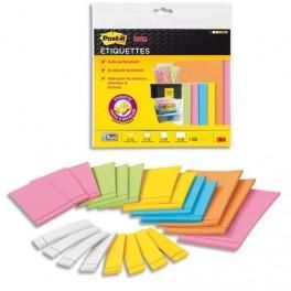 POST-IT SACHET 21 BLOCS DE 25 ÉTIQUETTES SUPER STICKY 4 FORMATS ET 6 COLORIS ASSORTIS