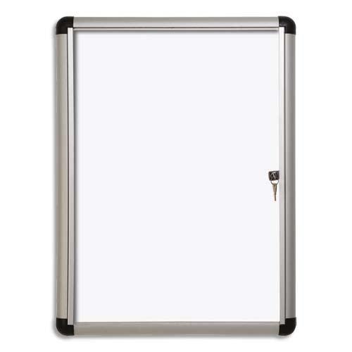 Pergamy vitrine d'intérieur excellence extra slim fond magnétique laqué blanc, cadre alu - 4 feuilles a4_0