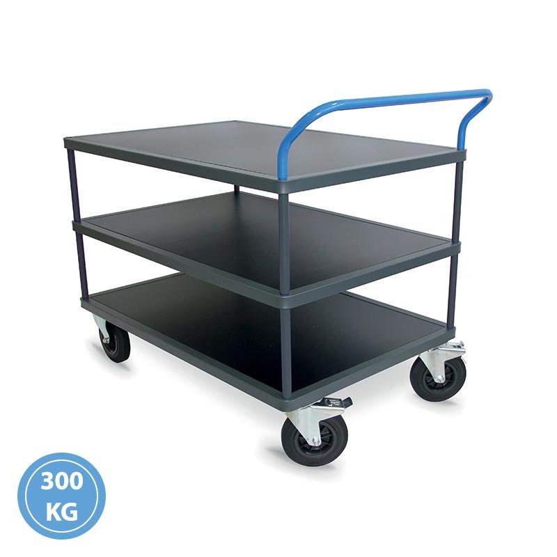 Servante d'atelier 3 plateaux bois - Charge 300 kg (poignée bleue) ou 500 kg (poignée rouge) - Format 1200 x 800 - Marque Rolléco_0