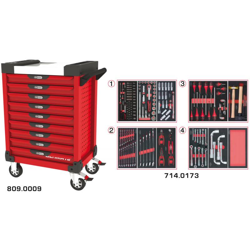 Servante PEARLline rouge 9 tiroirs équipée de 173 outils - KS Tools | 809.9173_0