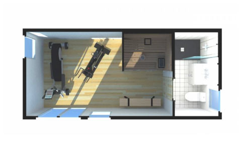 Espace bien-être de jardin avec murs en bois et sauna