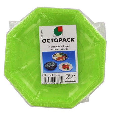 ASSIETTE PLASTIQUE JETABLE OCTOGONALE VERT ANIS 18.5 CM (VENDU PAR 50)