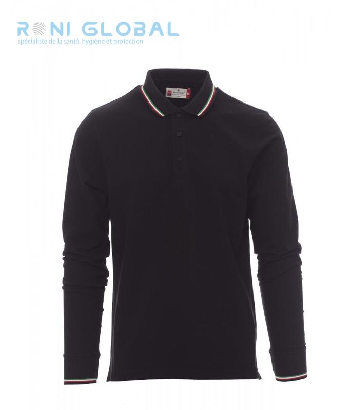 Polo de travail unisexe manches longues en coton - Aviazione Payper - col bord côtes tricolore, 100% coton, tailles XXS à 5XL_0