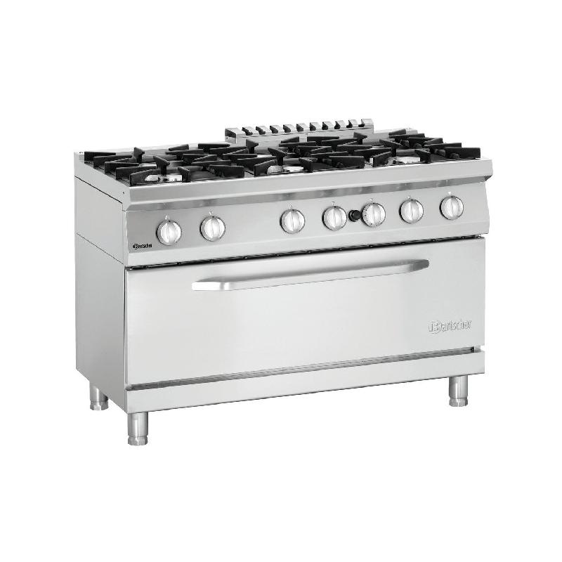 Cuisinière à gaz 6 feux sur four gaz 3 niveaux - Série 700 - Acier inoxydable - 57 600 W - Bartscher_0