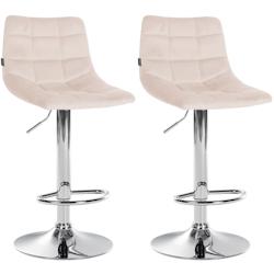 Décoshop26 - Lot de 2 tabourets de bar en velours beige base métal chromé réglable en hauteur et repose-pieds TDB10629 - beige 3002469032698_0