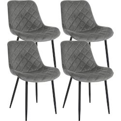 Décoshop26 - Lot de 4 chaises de salle à manger en tissu velours confortable gris pieds métal noir couture losange CDS10426 - gris 3002484932690_0
