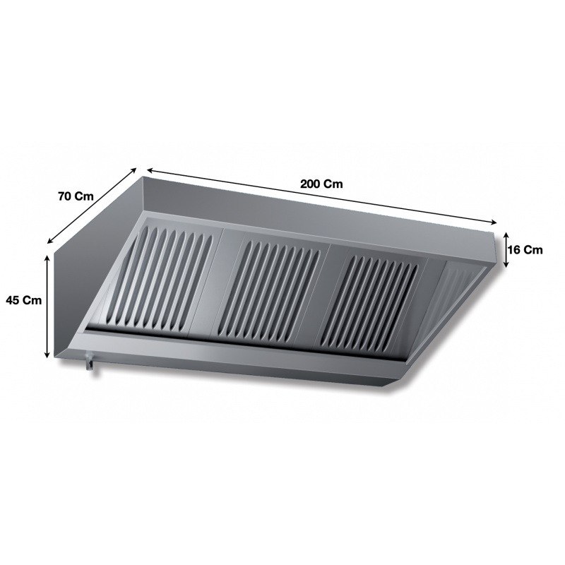 Hotte murale professionnelle en inox statique - 2000x700x450mm - 4 filtres - VS 720_0