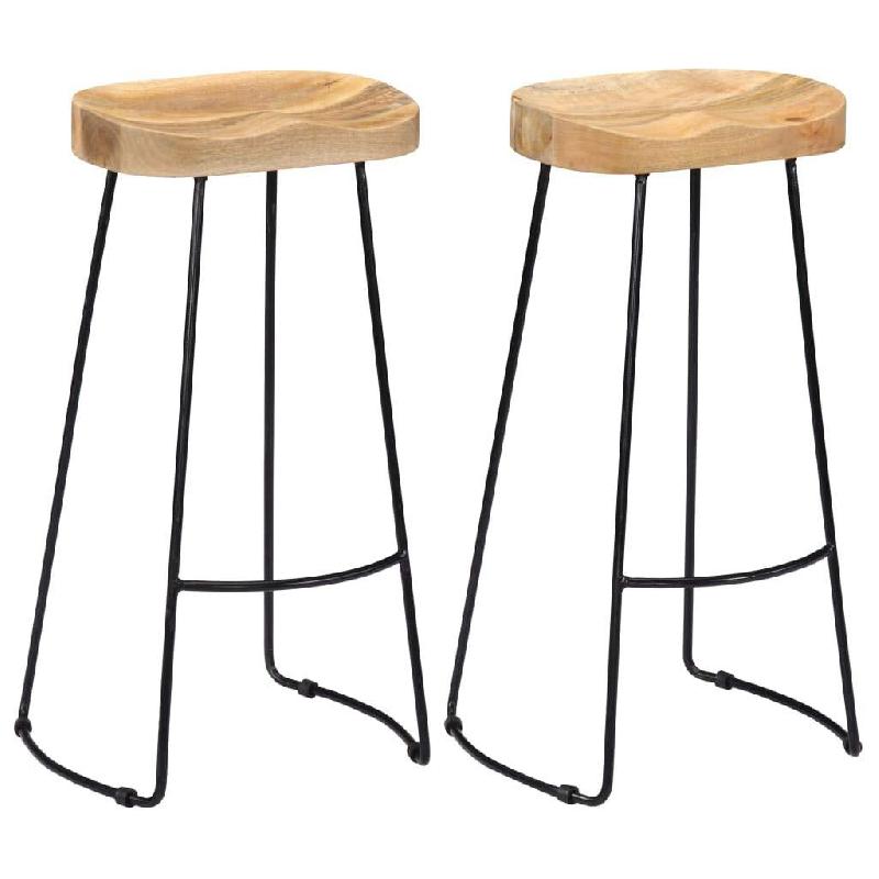LOT DE DEUX TABOURETS DE BAR DESIGN CHAISE SIÈGE BOIS DE MANGUIER MASSIF 1202071_0