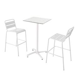 Oviala Business Ensemble table haute stratifié terrazzo et 2 chaises blanc - blanc 110553_0