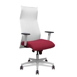 Piqueras y Crespo - Fauteuil de direction Albacete en malla blanche et bali granate, base et bras blancs, roues parquet 65mm - Rouge multi-matériau 13SM10B933B354BR65G_0