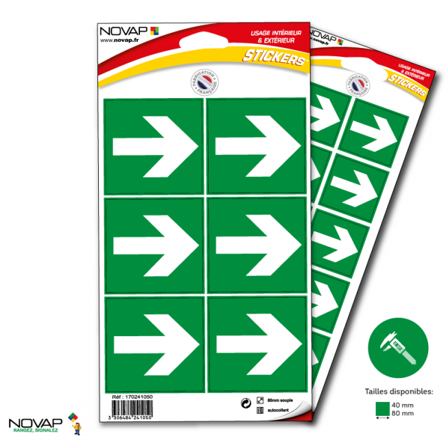 Planches de 10 panneaux adhésifs 40x40 mm incendie évacuation - PADCPN-NV01/FL_0