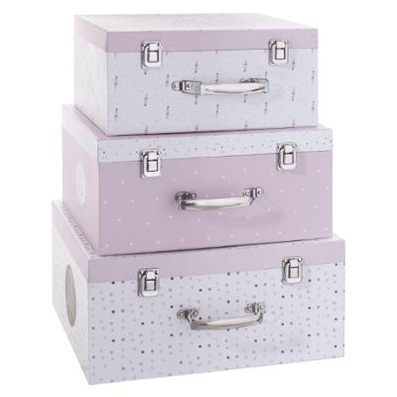 SET DE 3 BOÎTES DE RANGEMENT MALLE ROSE - PARIS PRIX_0