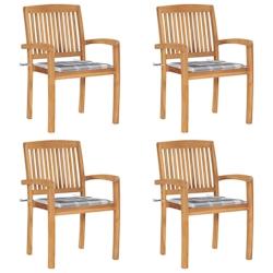 VidaXL Chaises De Jardin Empilables Avec Coussins Lot De 4 Teck Solide - multicolore 3073224_0