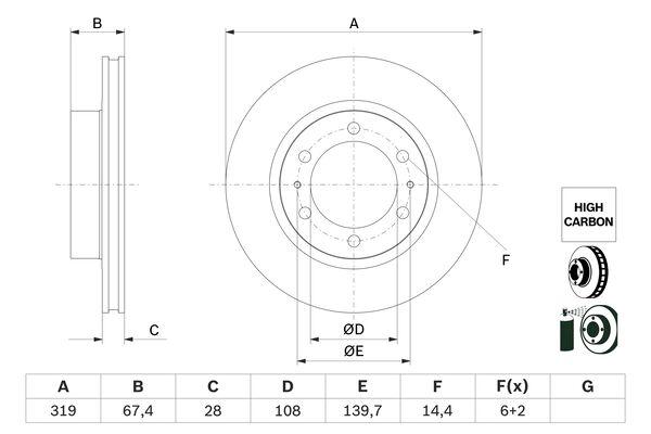 Disque de frein BOSCH 0986479G19 - boîte de 2 disques - ventilé - côté avant_0