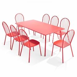 Oviala Business Ensemble table de terrasse et 8 chaises bistrot en acier rouge - rouge acier 109528_0