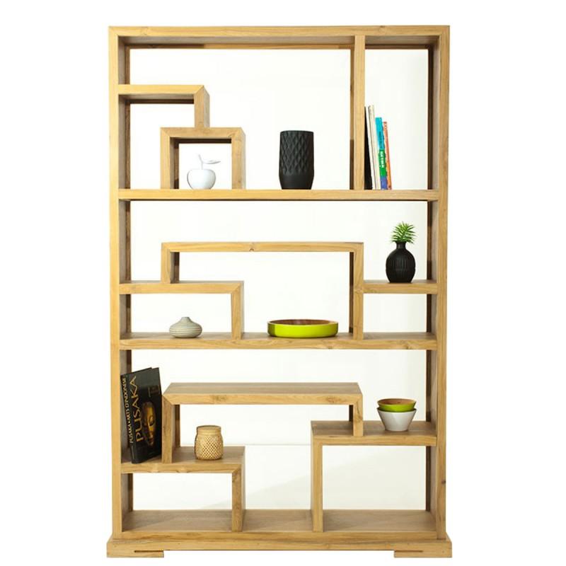 Étagère design en teck massif Golga 190cm - Finition naturelle - Paris Prix_0