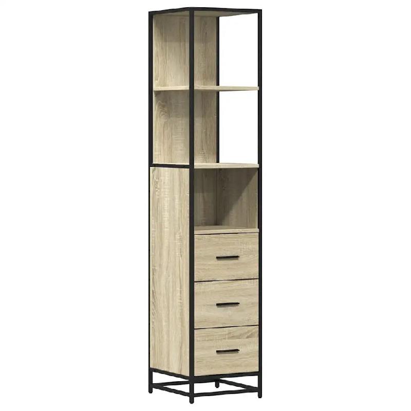 Helloshop26 - Armoire de salle de bain avec rangement design vintage 35 x 37,5 x 166 cm en bois d'ingénierie chêne sonoma 02_0049639 - métal 300023_0
