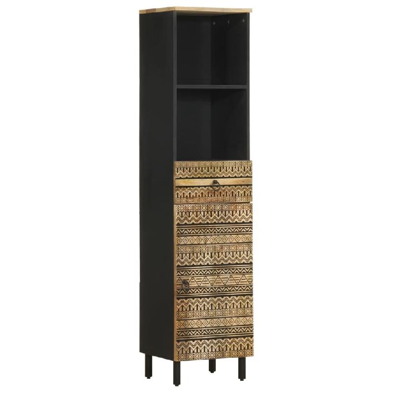 Helloshop26 - Armoire de salle de bain vintage rétro avec tiroir et étagère 38 x 33 x 160 cm en bois de manguier noir 02_0057841 - 3000240253881_0