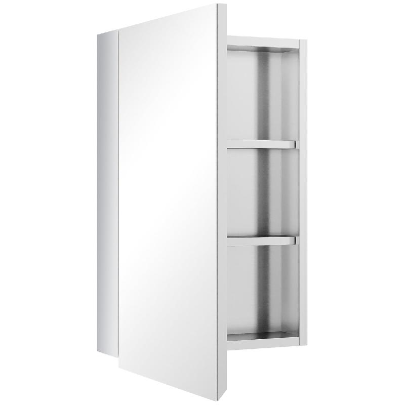 Helloshop26 - Armoire miroir murale salle de bain 39 x 12 x 60 cm gain de place 2 étagères contemporain en acier inoxydable argent 21_0001935 - verr_0