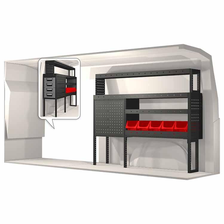 Kit d'aménagement 20100186 - pour Volkswagen Transporter L2H1/L2H2 (2015 et après) - Tiroirs, étagères avec tapis caoutchouc et Modul-Box_0