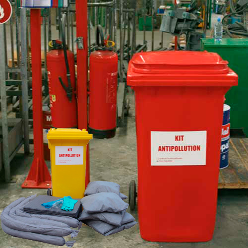 Kits antipollution - kit d'intervention 130 litres pour produits chimiques, avec feuilles, coussins et boudins absorbants_0