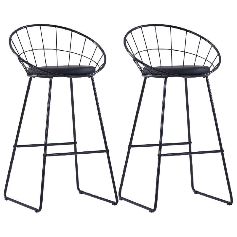 Lot de 2 tabourets de bar design - Chaise siège synthétique noir en acier enduit de poudre - Ref 1202176_0