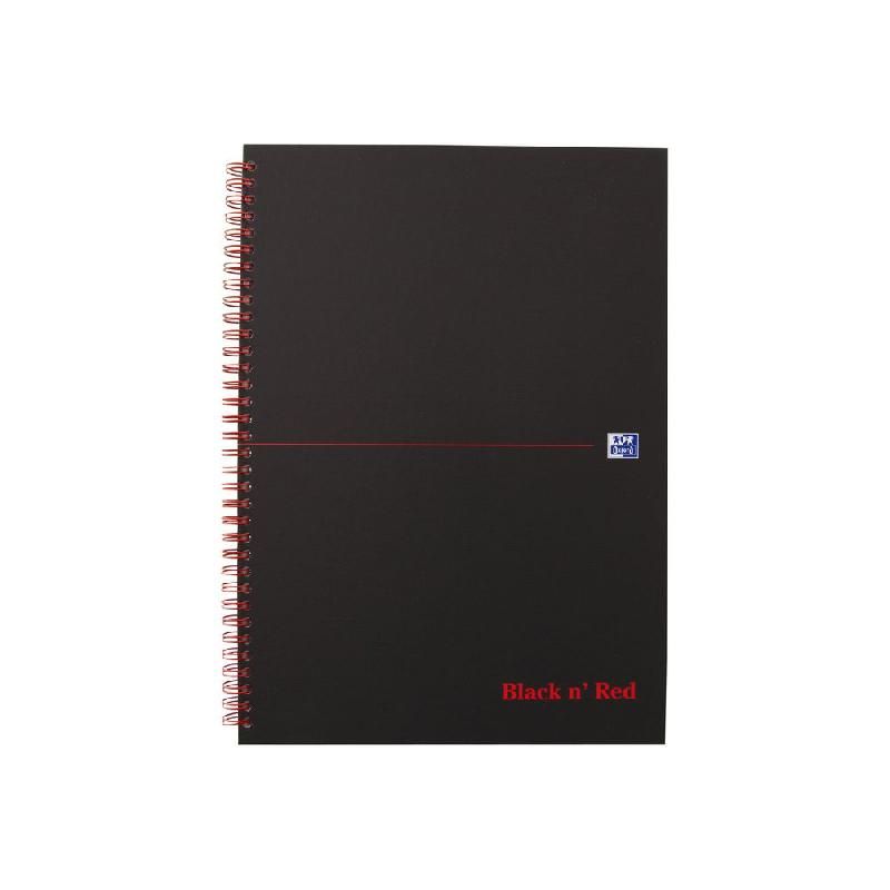 OXFORD CAHIER À SPIRALES BLACK 'N RED - FORMAT A5 (90 G/M2) - 140 PAGES À PETITS CARREAUX - COULEUR NOIR