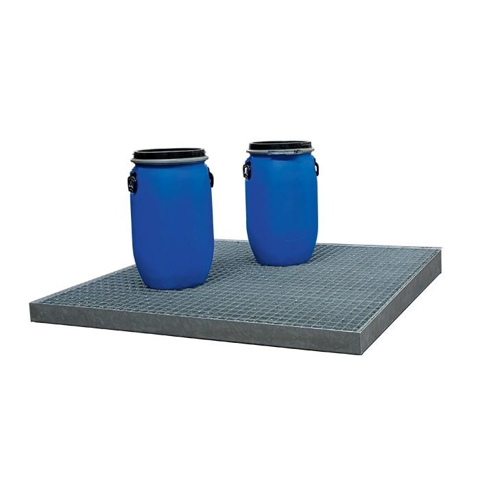 Plancher de rétention en acier galvanisé - Plateforme pour stockage de fûts ou bidons - 125 à 250 litres - Charge admissible 2000 kg/m²_0