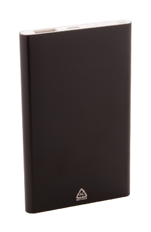 Power Bank - aluminium recyclé - 4000 mAh - USB et USB-C - couleur noire_0