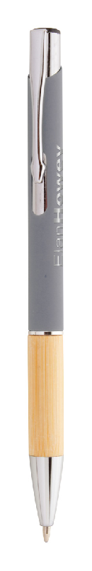 Stylo bille en aluminium - grip en bambou - finition caoutchoutée - gravure laser effet miroir - encre bleue_0