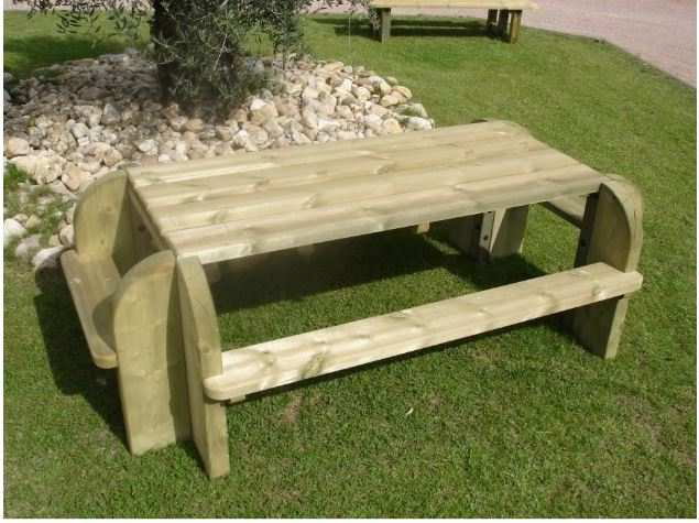Table pique nique Elite rectangulaire en bois 2.42m x 1.42m x 0,75m - Piétement bois 240x60 mm - Bancs bois - Plateau bois 1800x800 mm - Livrée en KIT - Traitée en autoclave classe IV - Poids 150kg_0