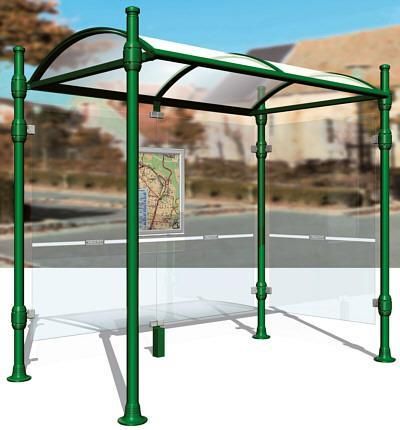 Abri bus en métal DURANCE - longueur 2500 mm avec bardage latéral et poteaux ronds_0