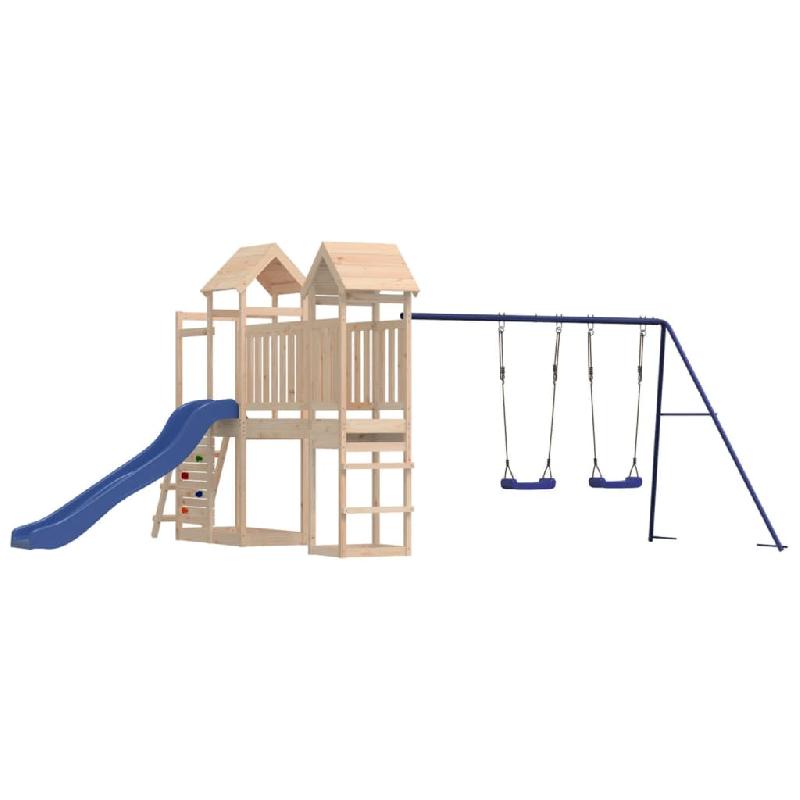 Aire de jeux d'extérieur robuste en bois de pin massif - Balançoires, toboggan, portiques - Dimensions 505 x 332 x 214 cm - Ref. 02_0004733_0