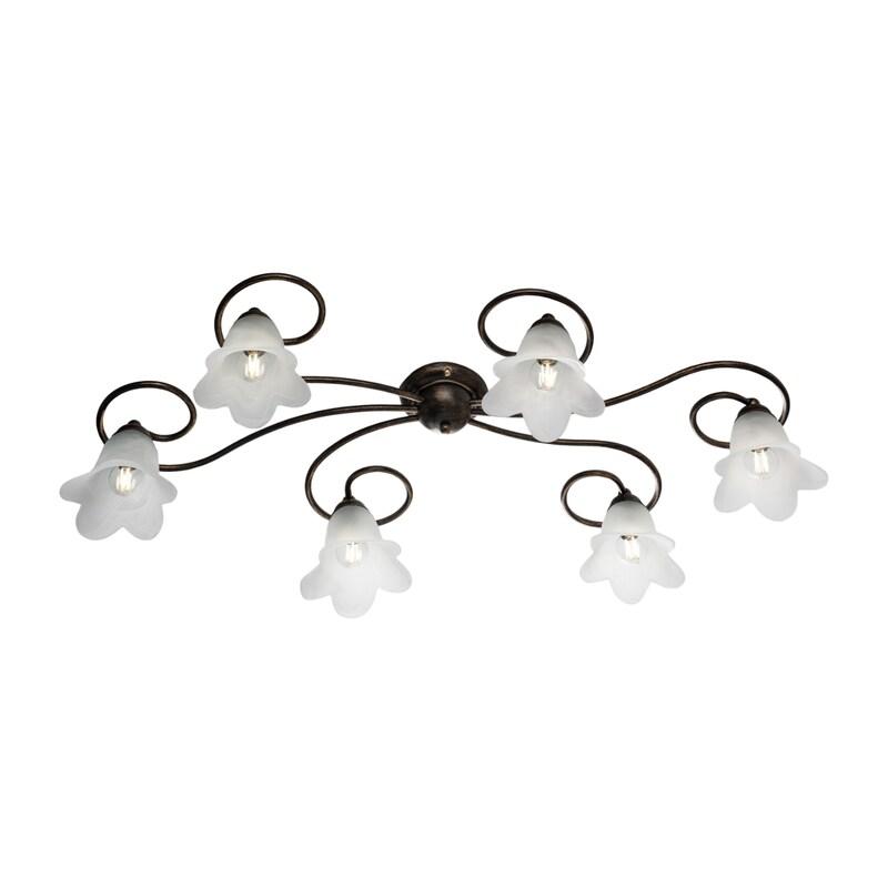 BeLight Plafonnier Alice Fer Marron, Déco Or Antique, Verre Albâtre D.14, 6 Lumières 99X50 Cm, Finition Chaleureuse - marron 8050713215002_0