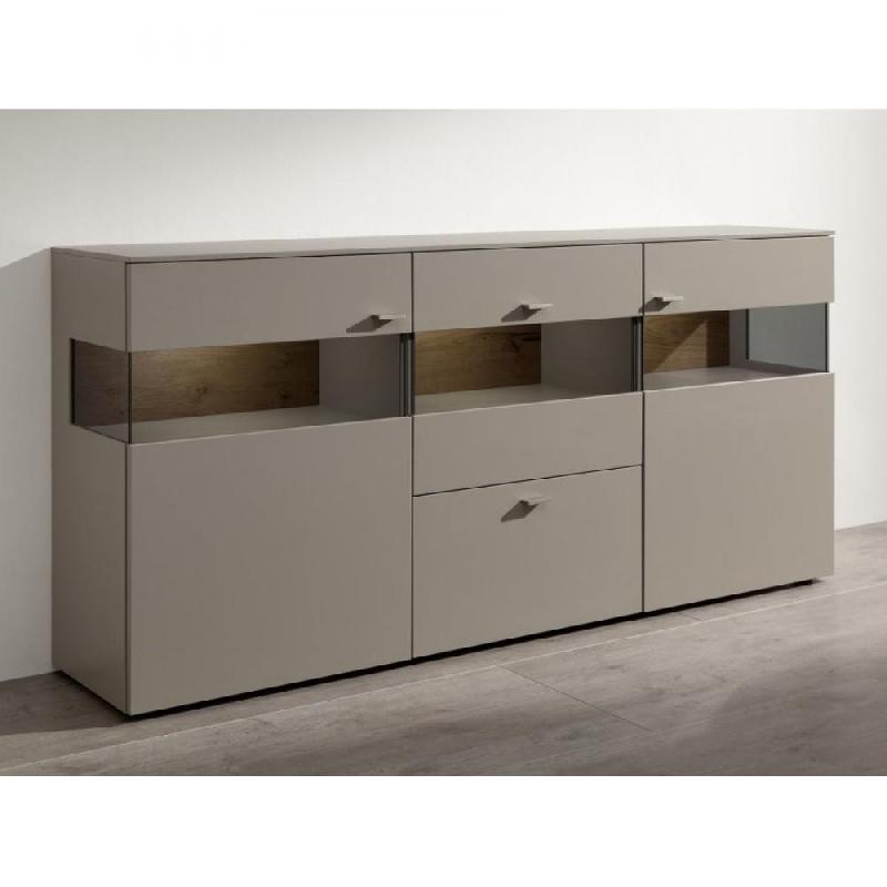 Buffet Anzio taupe finition laqué mat - 2 portes, 2 tiroirs - Design contemporain - 195 cm_0