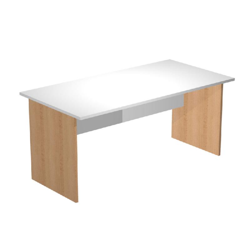 BUREAU DROIT PRONTO BOIS - L.160 X P.80 CM - PLATEAU BLANC - PIEDS PANNEAUX HETRE