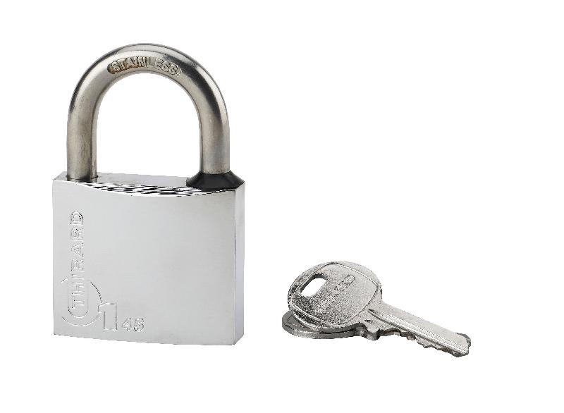 Cadenas à clé type 1 - 45 mm - anticorrosion en laiton chromé monobloc avec anse inoxydable - Thirard_0