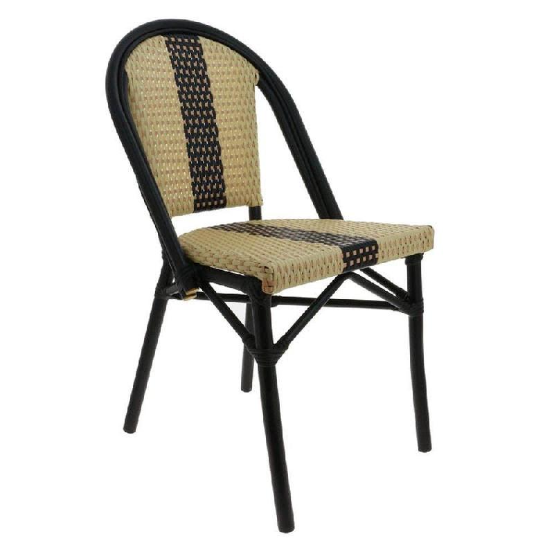 Chaise d'extérieur empilable Andorre assise/dossier tressés beige/noir/ivoire_0