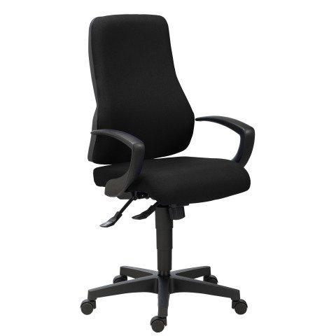 CHAISE DE BUREAU DHARK TISSU NOIR - DOSSIER HAUT AVEC ACCOUDOIRS FIXES - MÉCANISME SYNCHRONE - PIEDS NOIR