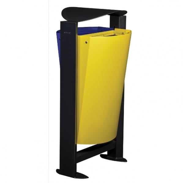 Corbeille en métal tri sélectif ARKEO - 2 x 60L - Bleu/Jaune - Avec stickers et option cendrier 1800 mégots_0