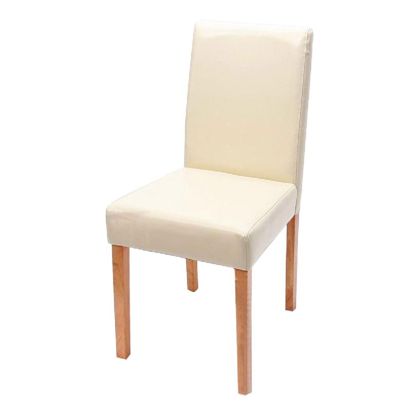 Décoshop26 - Chaise de salle à manger cuisine en cuir crème pieds en bois clair style moderne 04_0002331 - 3000271632693_0