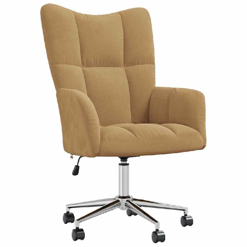 Décoshop26 - Fauteuil lounge chaise de bureau sur roulettes design moderne en velours marron DEC026727 - marron 3000255981137_0