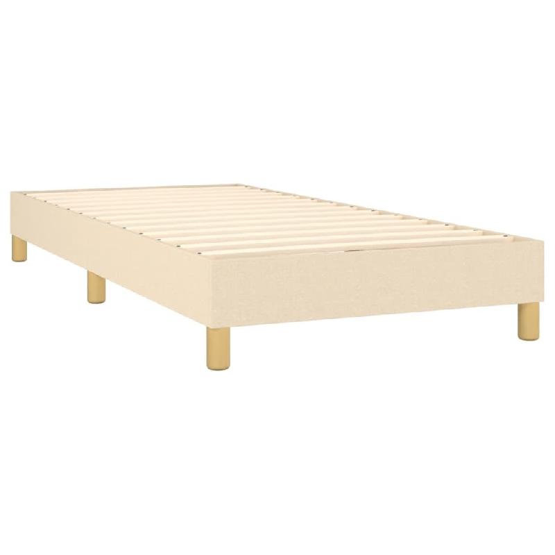 Décoshop26 - Sommier à lattes sur pieds cadre de lit 90x200 cm tissu crème TDL0207235 - beige 3001176088004_0