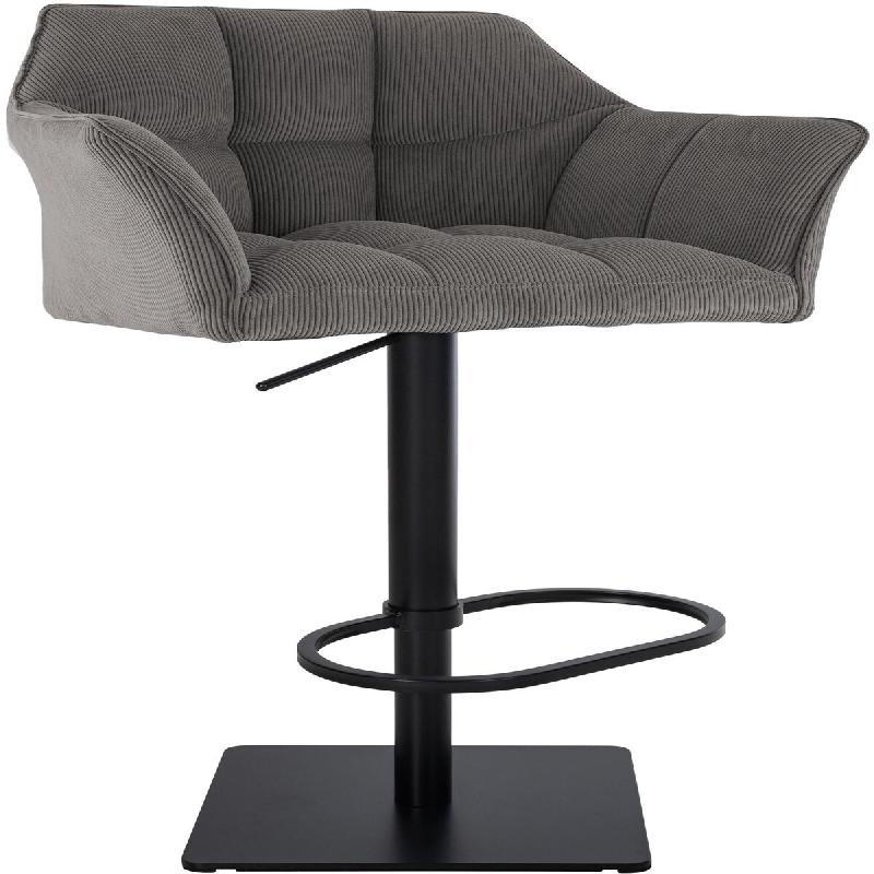 Décoshop26 - Tabouret de bar x1 réglable en velours côtelé taupe assise enveloppante capitonnée et avec base carrée en métal noir 10_0006284 -_0